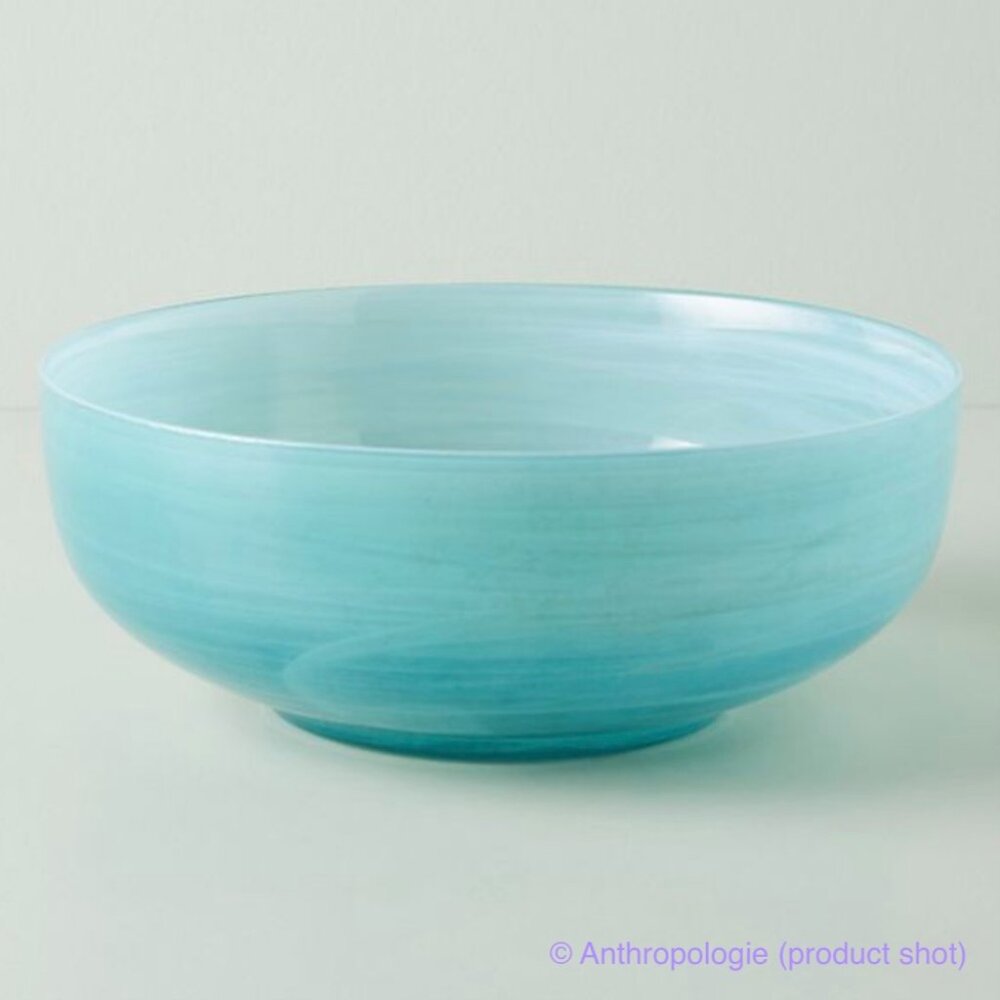 New in Packaging Anthropologie Lulu Glass Serving Bowl with Swirling Pattern